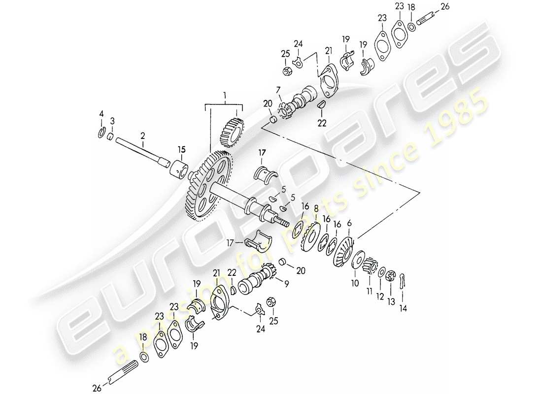 porsche 356b/356c (1962) driving mechanism - for - valve control part diagram