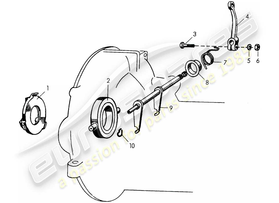 porsche 356/356a (1953) clutch release - for - transmission case - divided part diagram