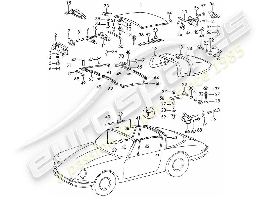 porsche 911 (1971) roof part diagram