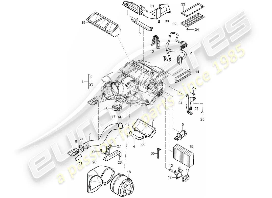 porsche carrera gt (2004) heater - air conditioner - single parts part diagram