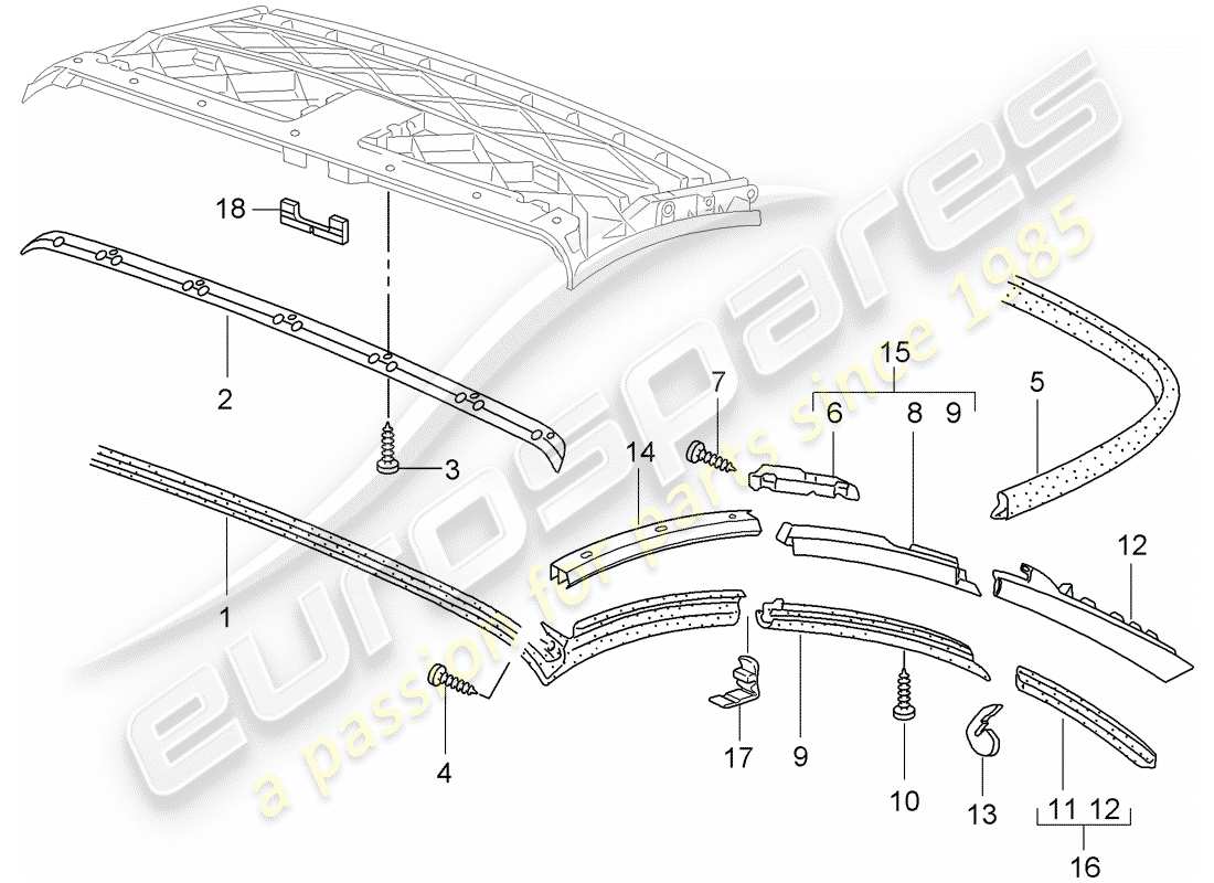 porsche 997 (2008) convertible top part diagram