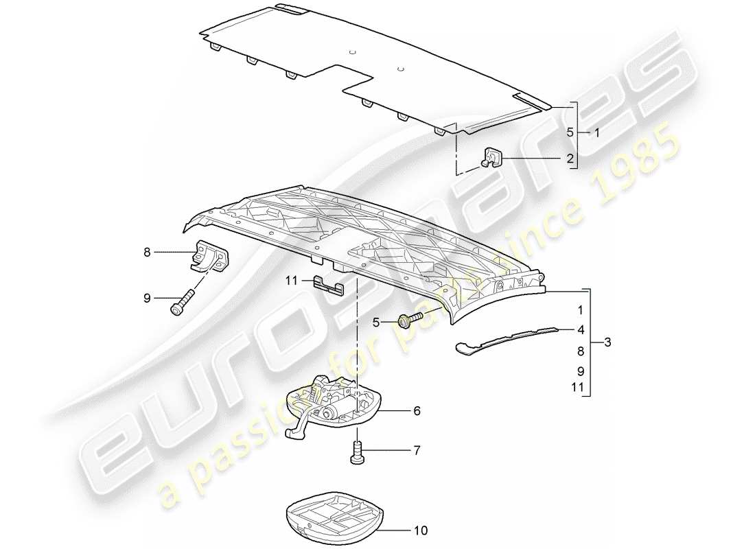 porsche 997 (2008) top frame part diagram