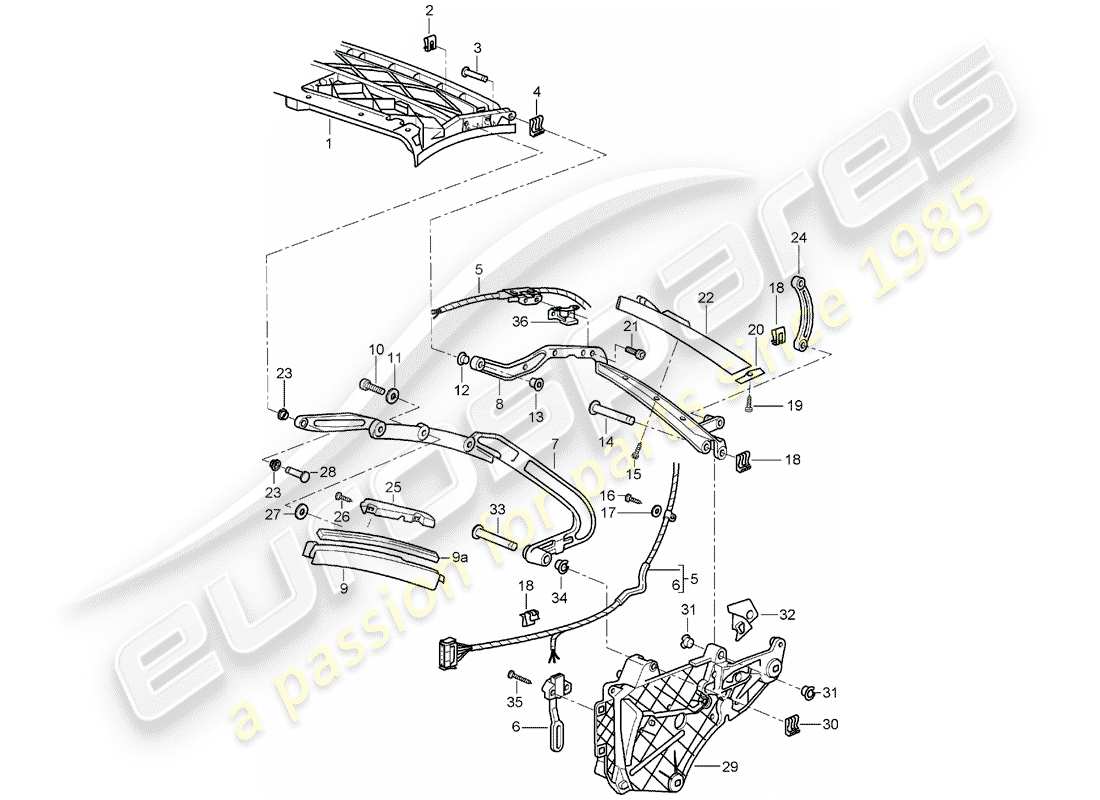 porsche 997 (2008) top frame part diagram