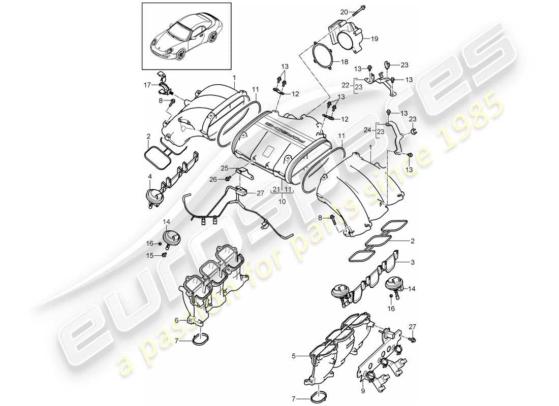 porsche 997 gen. 2 (2011) intake air distributor part diagram