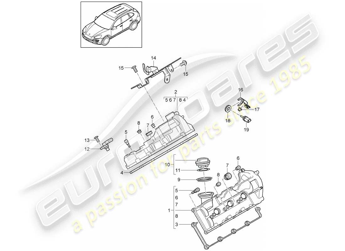 porsche cayenne e2 (2017) valve cover part diagram