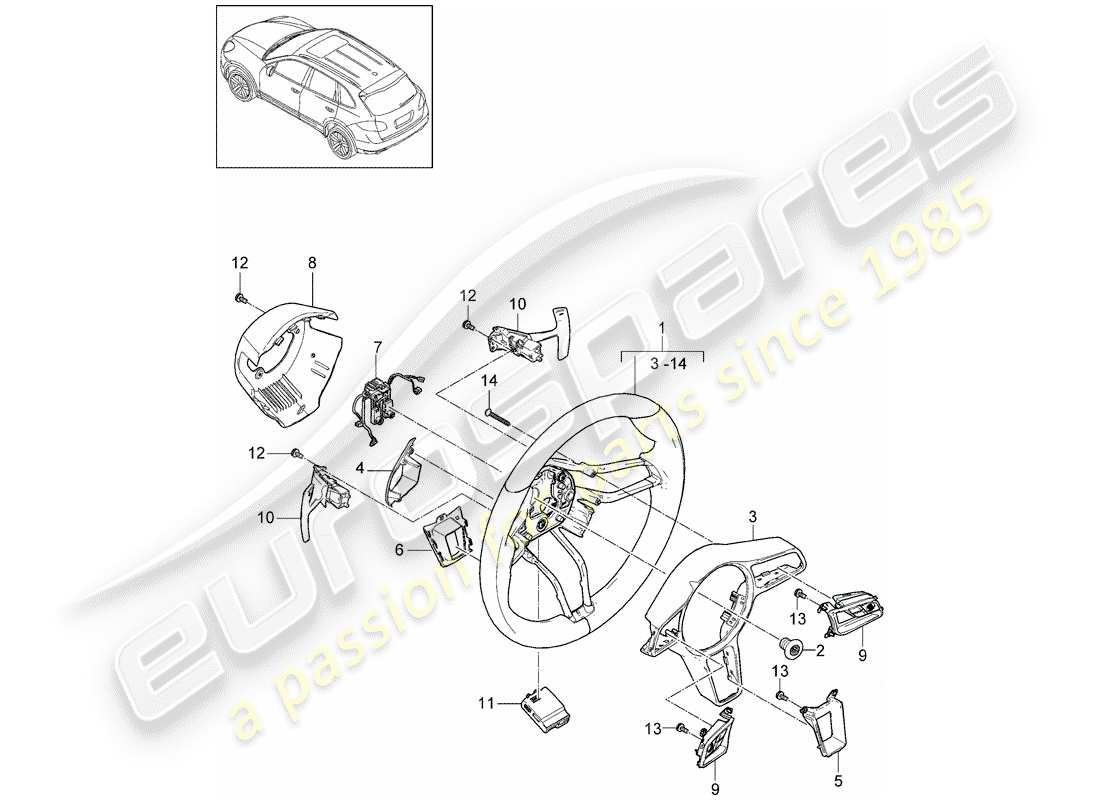 porsche cayenne e2 (2015) steering wheels part diagram