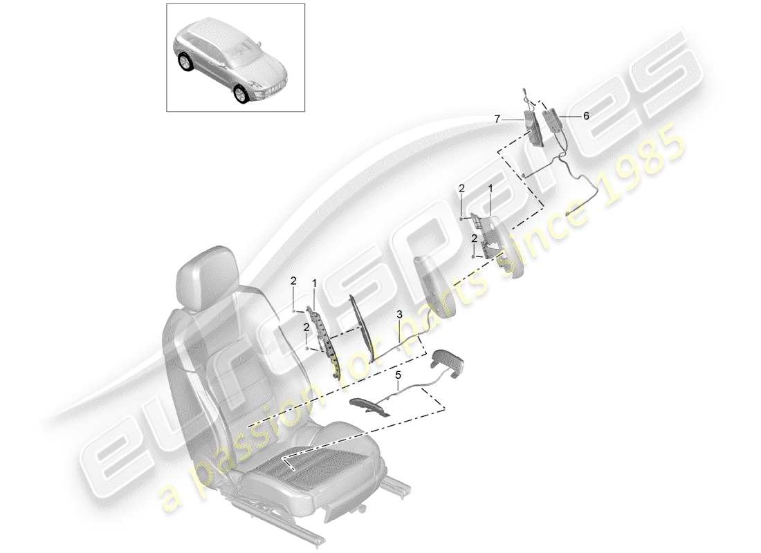 porsche macan (2018) lumbar support adjustment part diagram