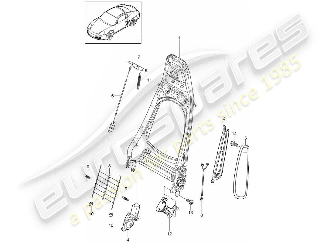 porsche cayman 987 (2011) backrest frame part diagram