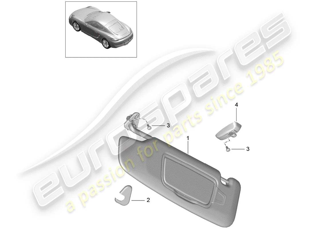 porsche cayman 981 (2014) sun vizors part diagram