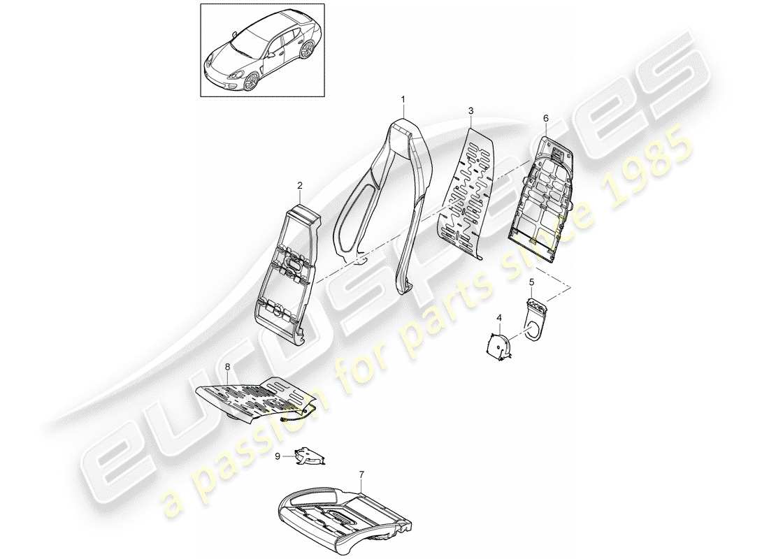 porsche panamera 970 (2010) seat and backrest surface part diagram