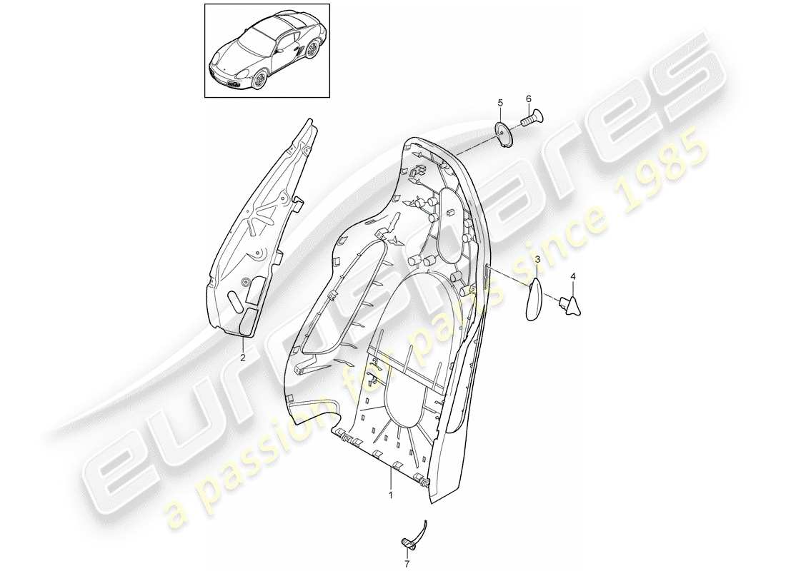 porsche cayman 987 (2012) backrest shell part diagram