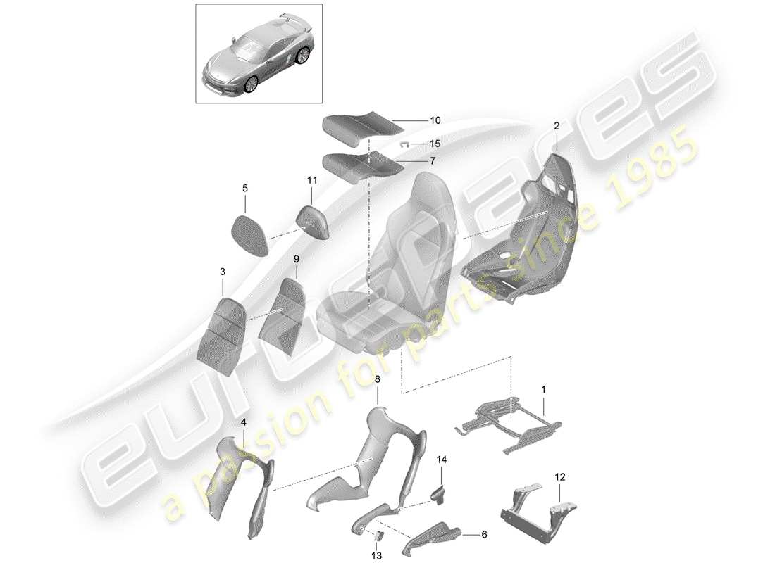 porsche cayman gt4 (2016) seat part diagram