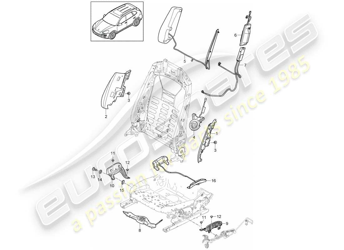 porsche cayenne e2 (2011) seat width adjustment part diagram