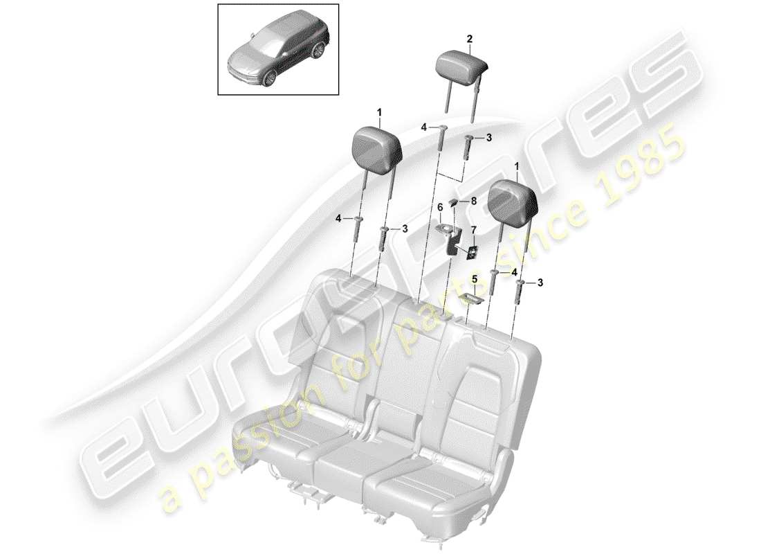 porsche cayenne e3 (2019) headrest part diagram