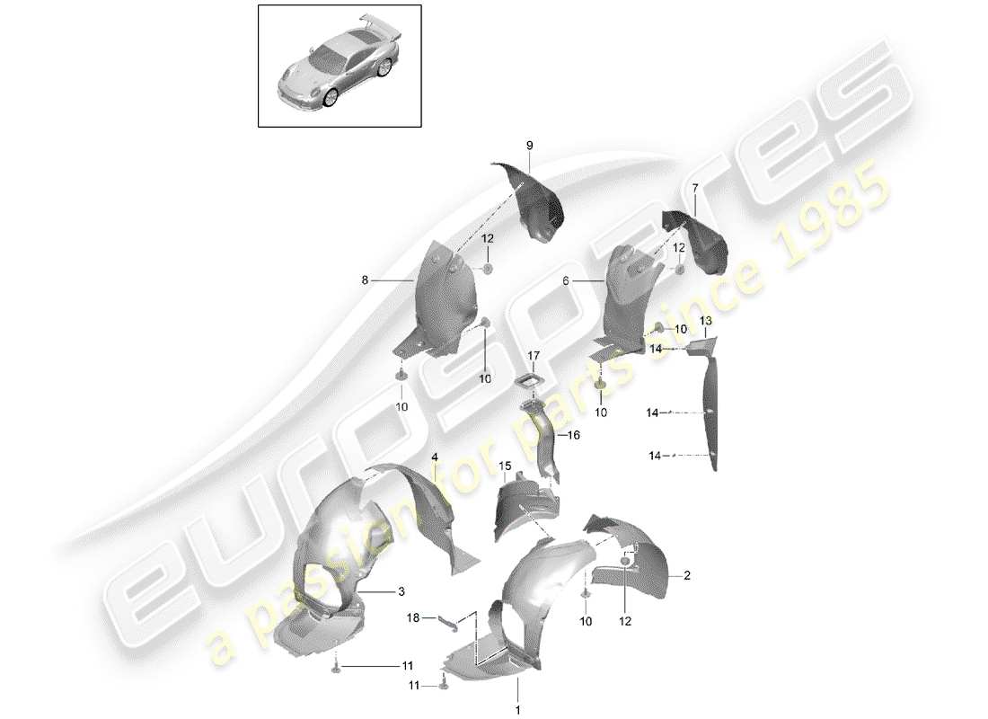 porsche 991 turbo (2016) wheelhouse protector part diagram