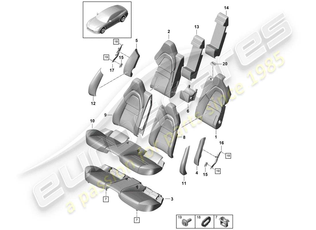 porsche panamera 971 (2017) seat part diagram