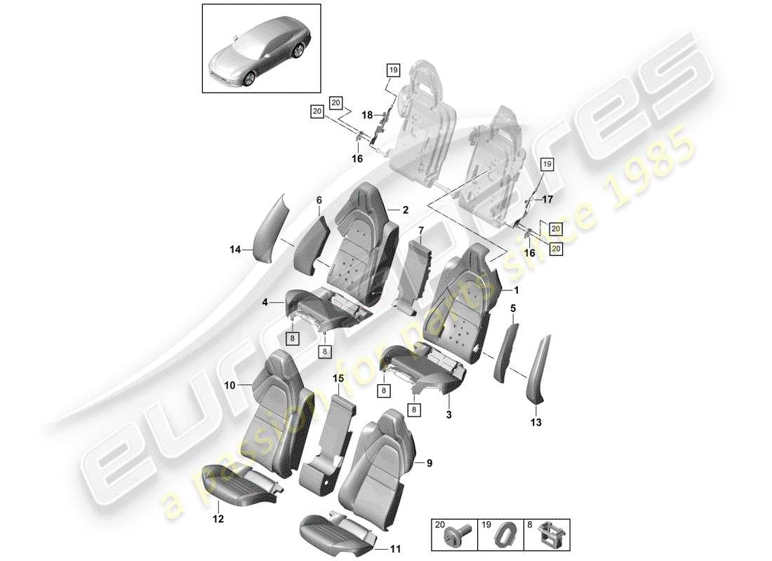 porsche panamera 971 (2018) seat part diagram