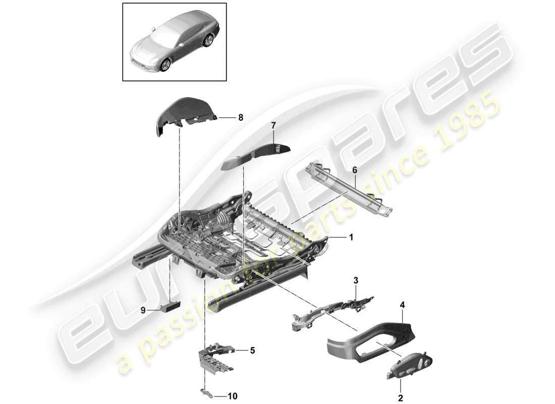 porsche panamera 971 (2019) seat frame part diagram