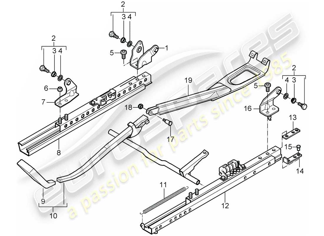 porsche 996 (2000) seat frame - sports seat - without: - adjuster - (height adjustment) part diagram