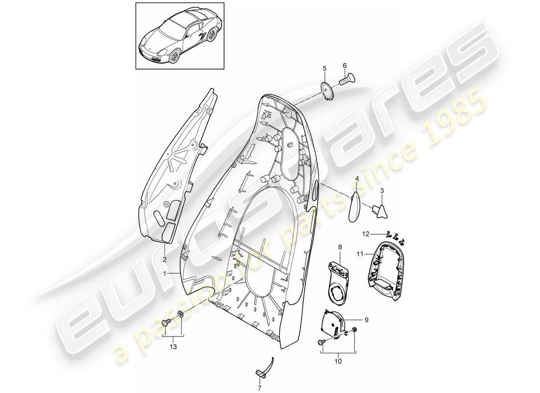 porsche cayman 987 (2009) backrest shell part diagram