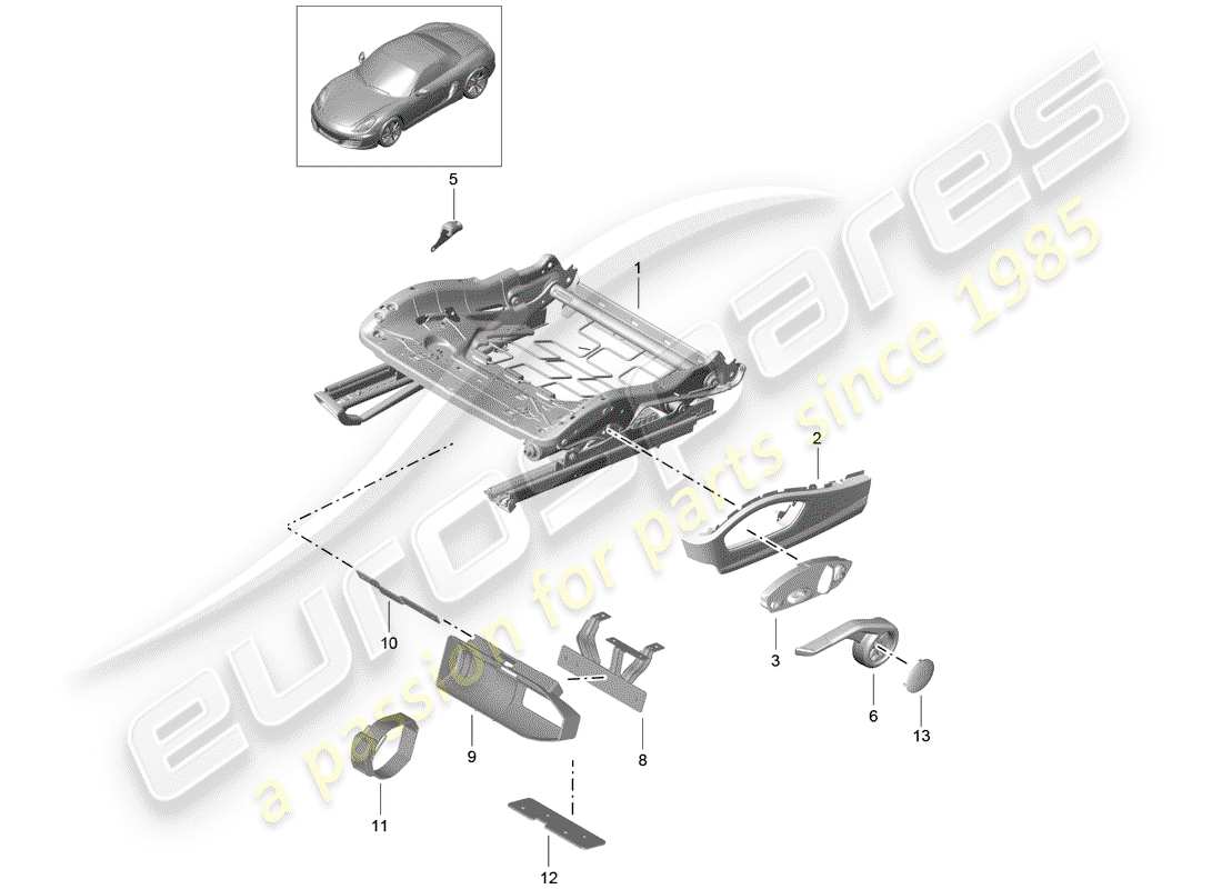 porsche boxster 981 (2013) seat frame part diagram