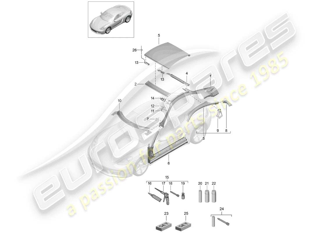 porsche 718 cayman (2020) roof part diagram