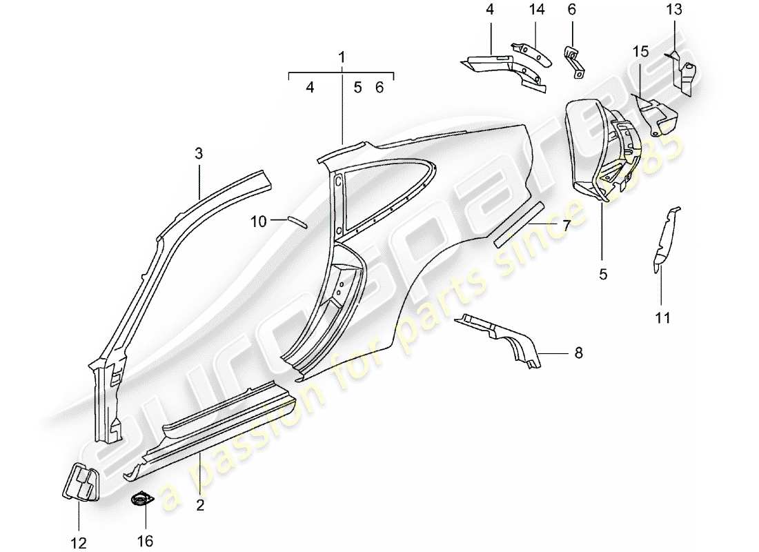 porsche 996 gt3 (2005) side panel part diagram