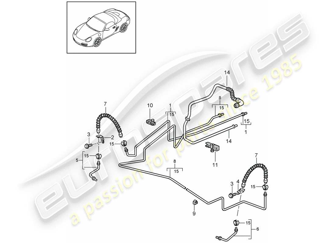 porsche boxster 987 (2012) brake line part diagram