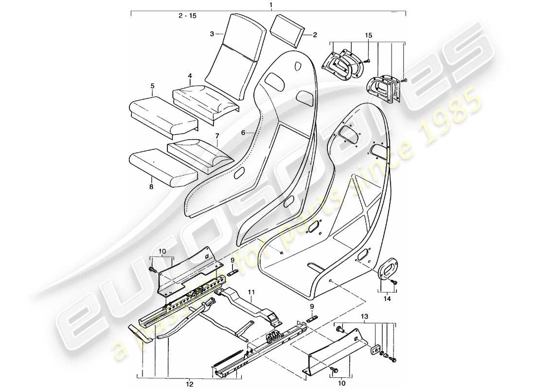 porsche 996 gt3 (2003) seat - cover - perlon velour part diagram