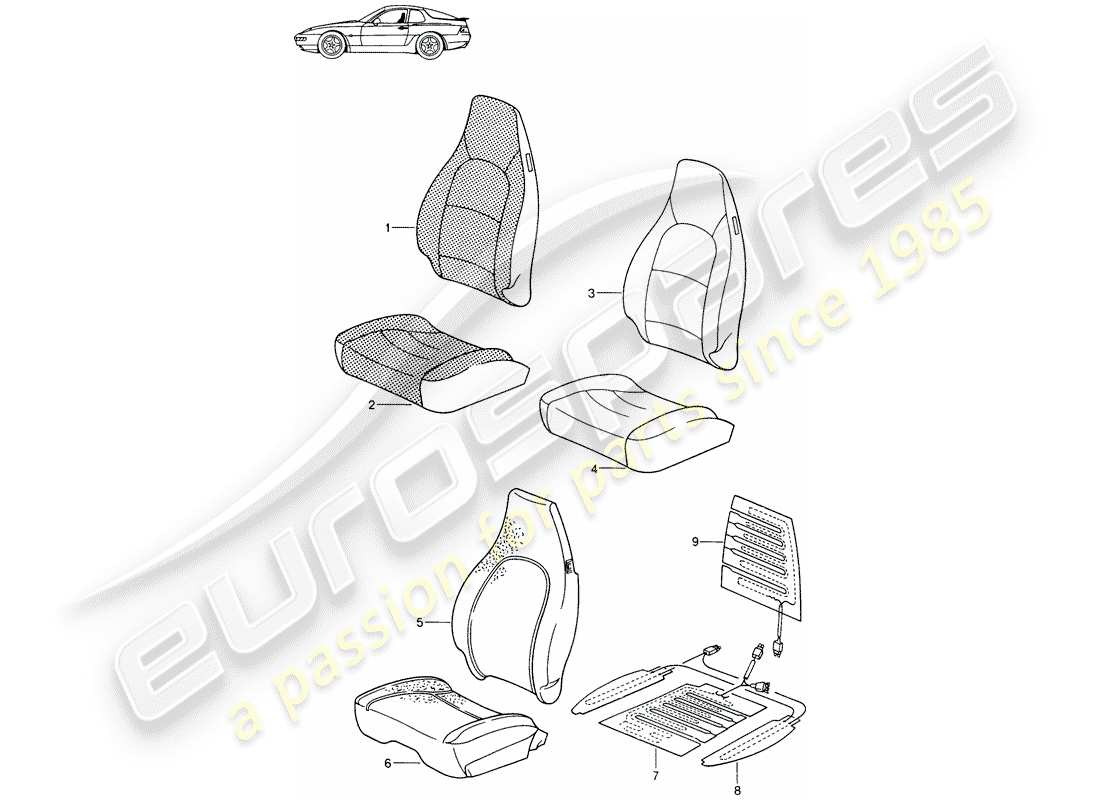 porsche seat 944/968/911/928 (1986) cover - front seat - d - mj 1994>> - mj 1995 part diagram