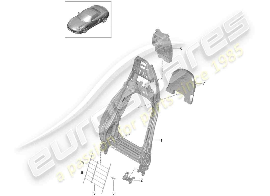 porsche boxster 981 (2013) backrest frame part diagram