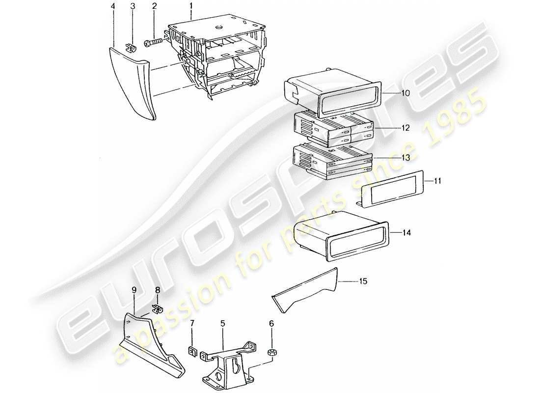 porsche 996 (2002) center console part diagram