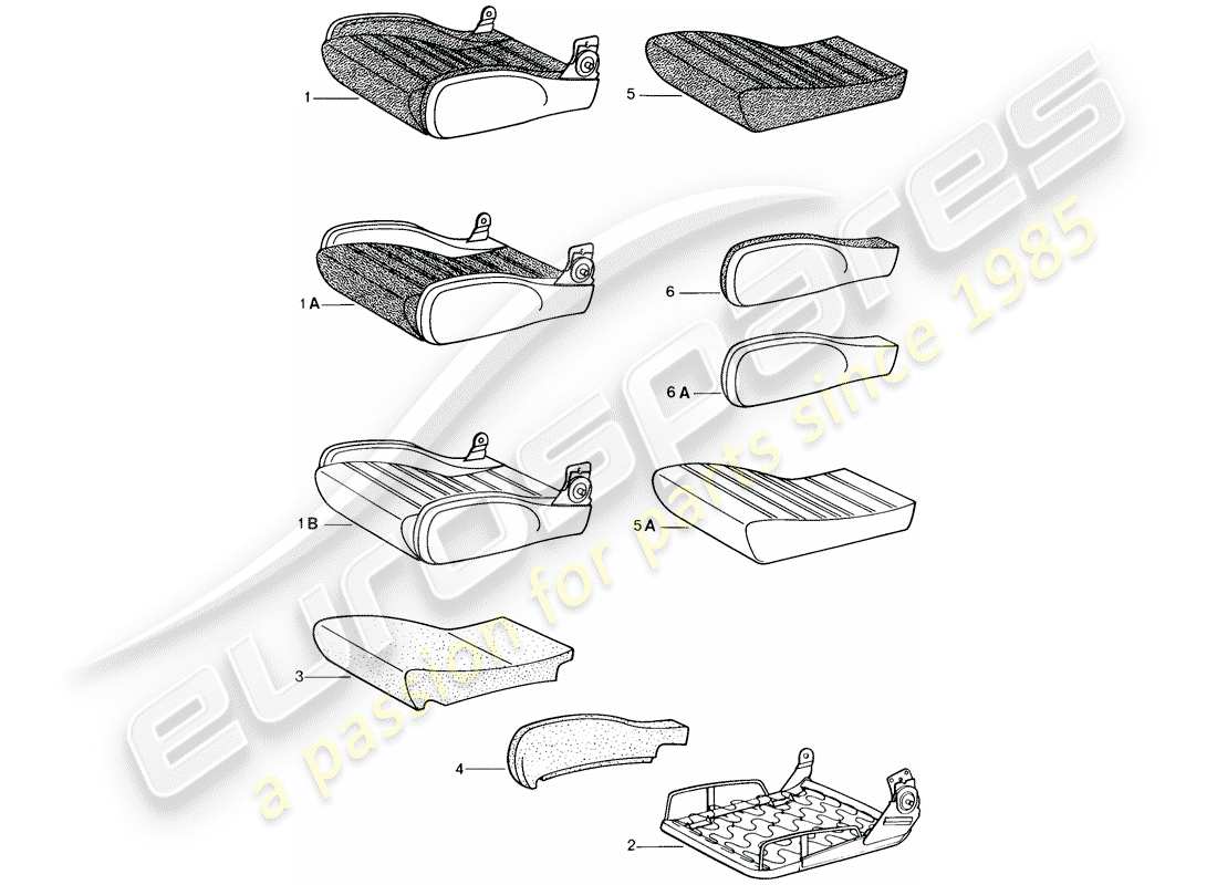 porsche 944 (1983) sports seat - seat cushion - single parts part diagram