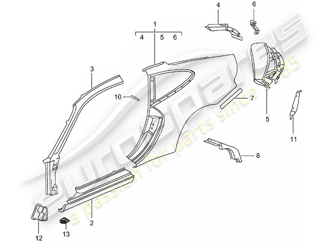 porsche 996 (2002) side panel part diagram