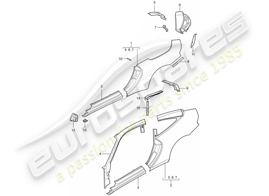 porsche 996 (1998) side panel part diagram