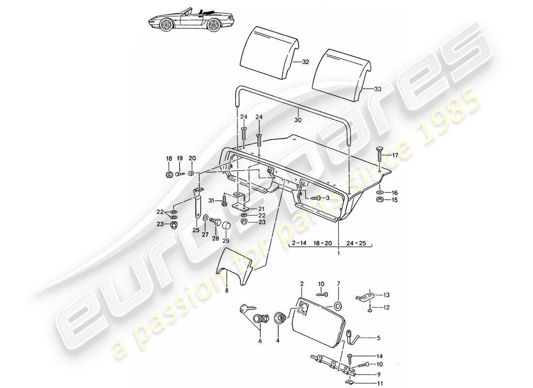 porsche seat 944/968/911/928 (1985) rear luggage dump - complete - d - mj 1992>> - mj 1993 part diagram