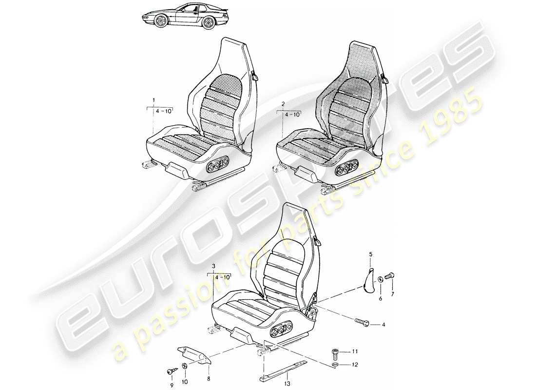 porsche seat 944/968/911/928 (1987) sports seat - complete - elect. vertical adjustment - d - mj 1992>> - mj 1993 part diagram