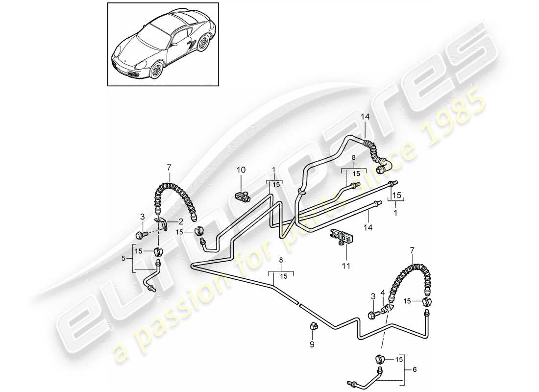 porsche cayman 987 (2010) brake line part diagram