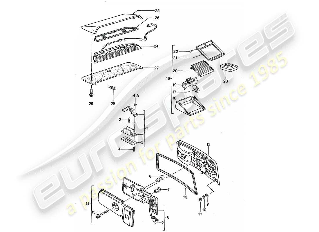 porsche 944 (1990) license plate light - rear light - additional brake light part diagram