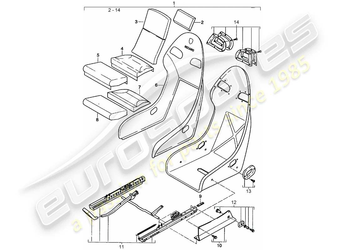 porsche 996 (2002) seat - with: part diagram