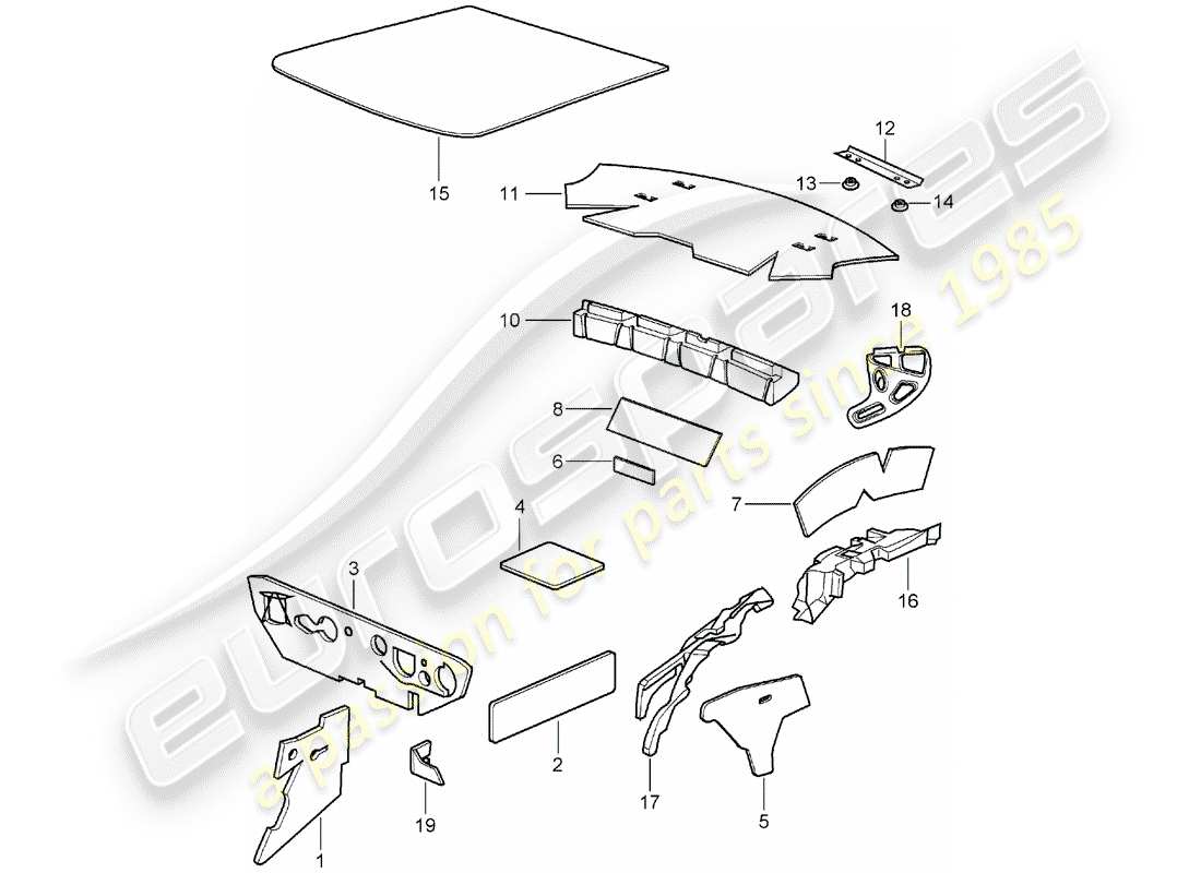 porsche 996 (1998) body shell - sound absorber part diagram