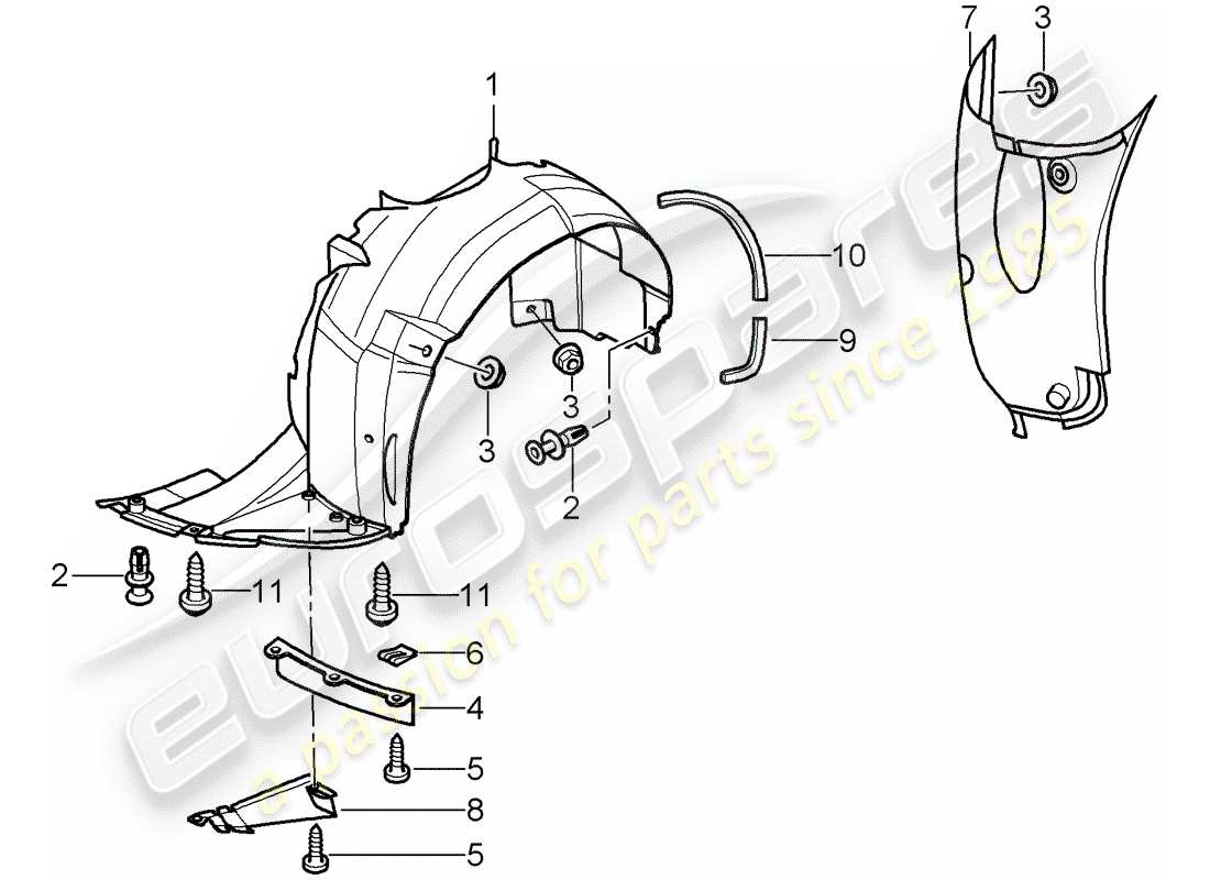 porsche 996 (1998) trims - for - wheel housing - d >> - mj 2001 part diagram