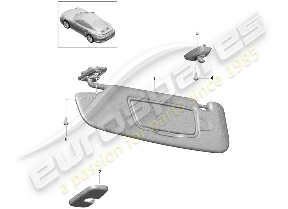 porsche 991 turbo (2014) sun vizors part diagram