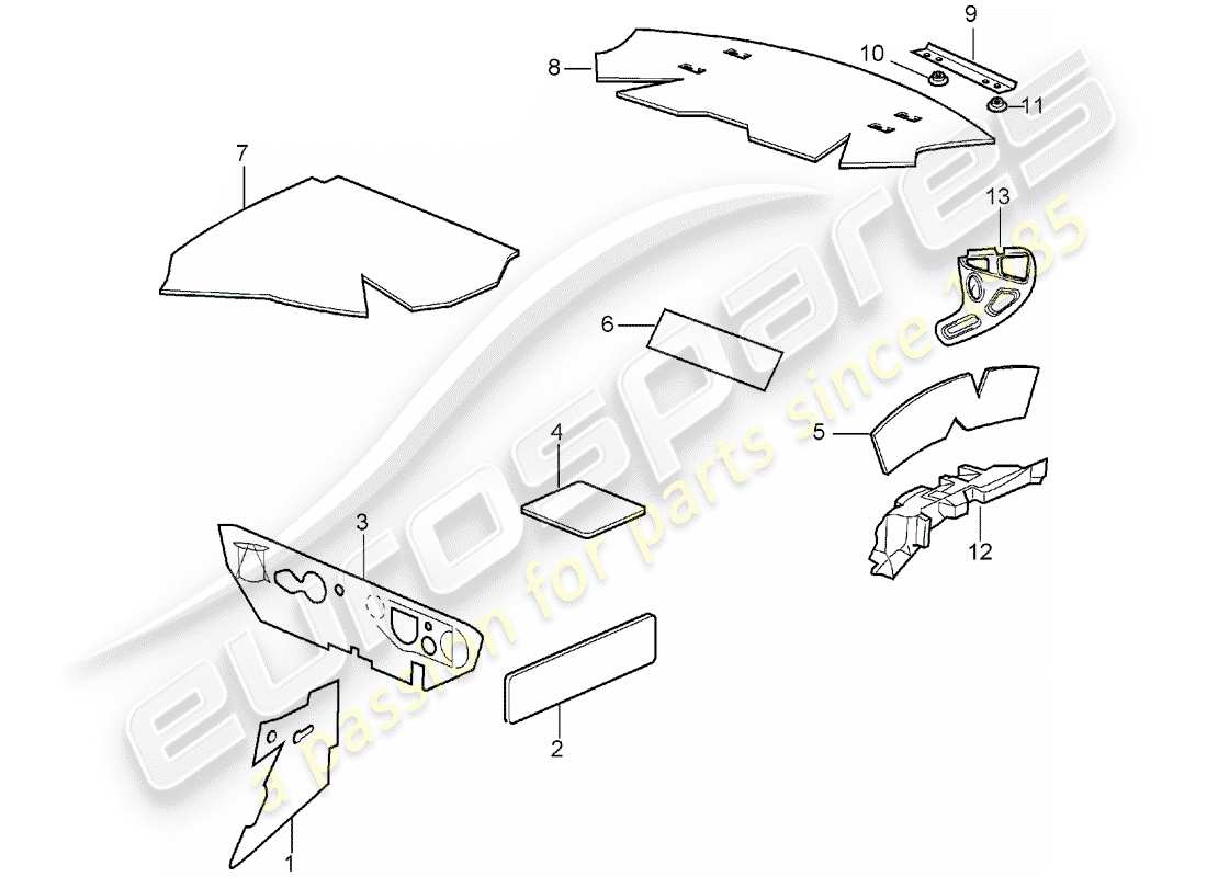 porsche 996 (1999) body shell - sound absorbers part diagram