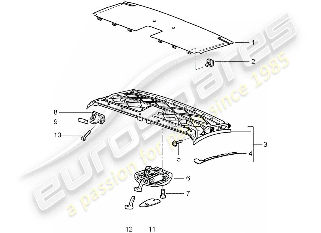 porsche 996 (2002) top frame - roof frame - catch part diagram