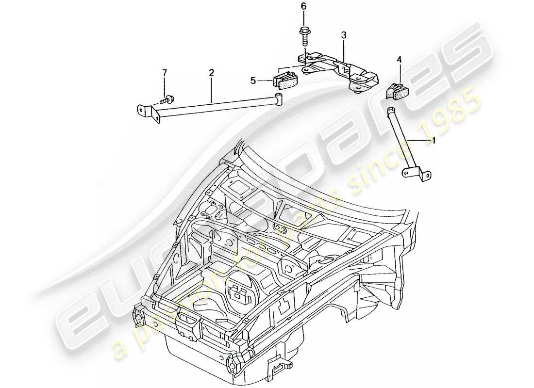 porsche 996 (2002) dome strut part diagram