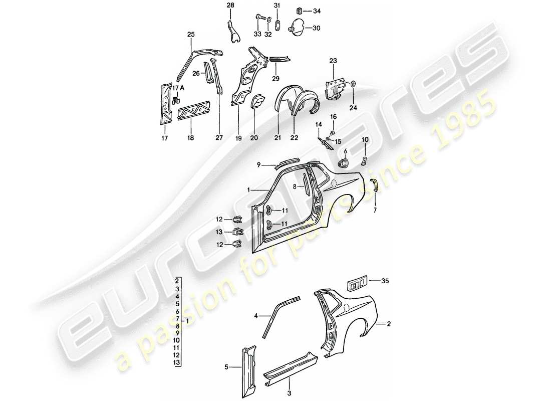 porsche 944 (1982) side panel part diagram