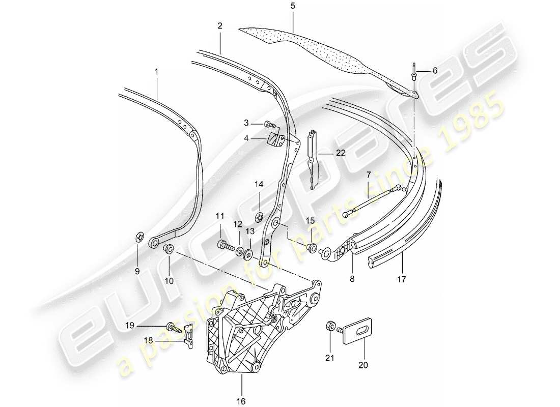 porsche 996 (2002) top frame - single parts part diagram