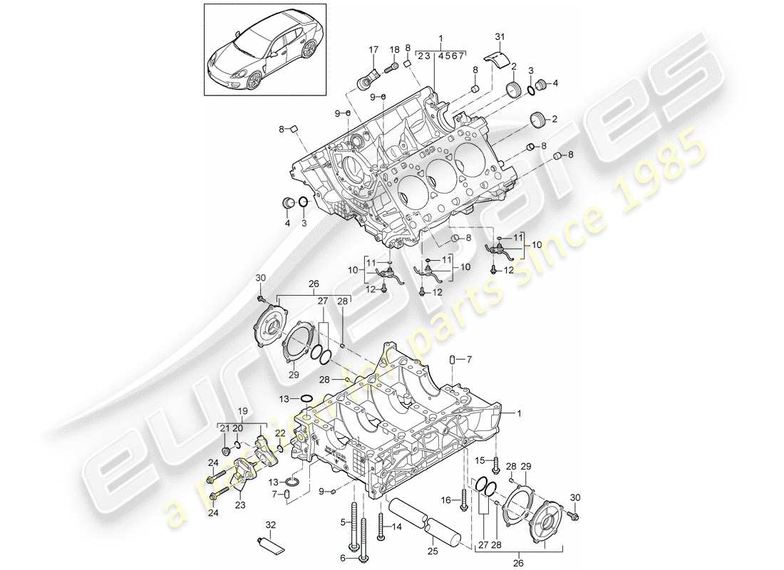 porsche panamera 970 (2010) crankcase part diagram