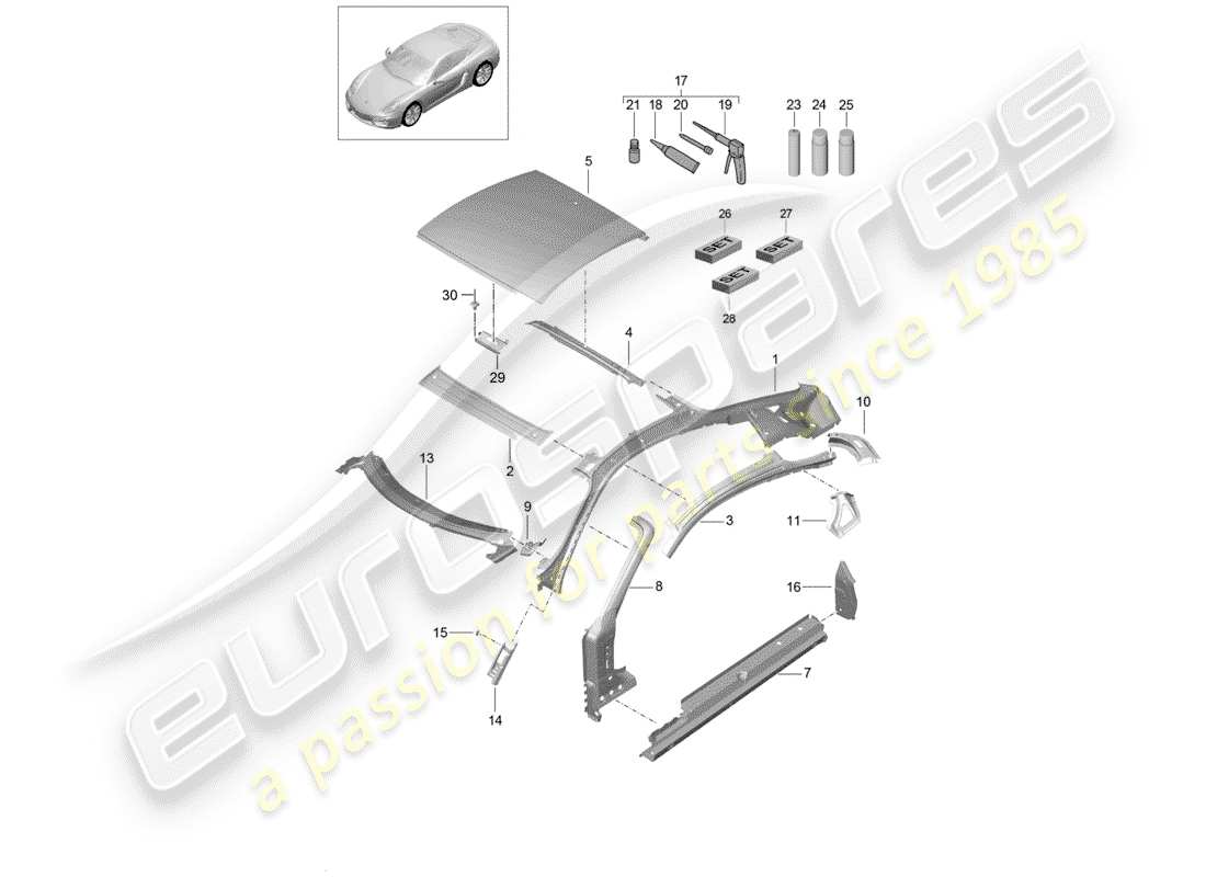 porsche cayman 981 (2014) roof part diagram